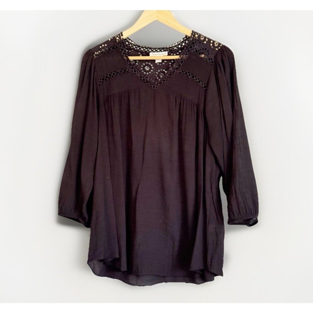 VTG John Paul Richard Black Lace Top Womens Large 3/4 Sleeve Whimsigoth Romantic